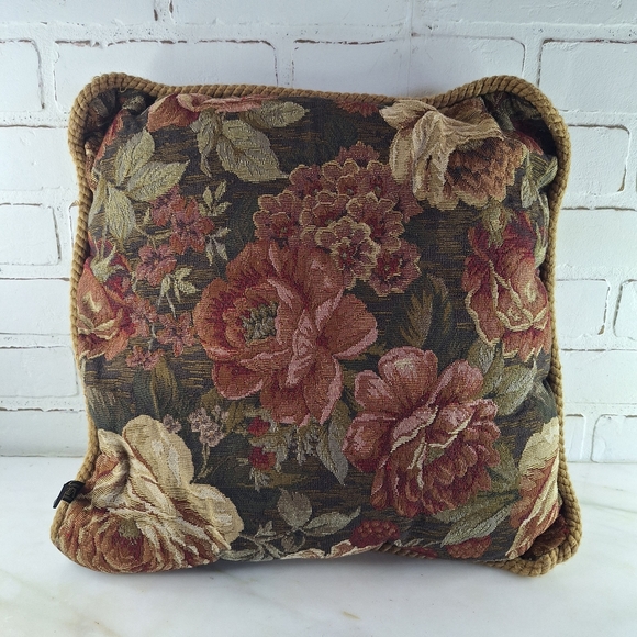 VTG Cabbage Rose Floral Throw Pillow 15” Square Grannycore Cottage 1980’s - Picture 1 of 6
